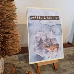 Weihnachtskarte - Hirsch - Bäume - Merry & Bright