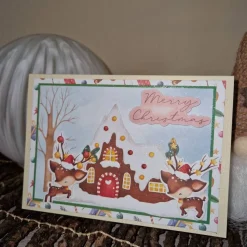 Weihnachtskarte / kleine Rentiere / Weihnachtshaus / festliche Grusskarte / kreative Weihnachtsgeschenke / Rentier