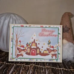 Weihnachtskarte / kleine Rentiere / Weihnachtshaus / festliche Grusskarte / kreative Weihnachtsgeschenke / Rentier