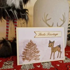 Weihnachtskarte - süßes Reh - Baum - Frohe Feiertage
