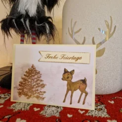 Weihnachtskarte - süßes Reh - Baum - Frohe Feiertage