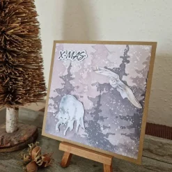 Weihnachtskarte - X-MAS - Wolf - Eule - Bäume