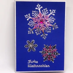 Weihnachtskarte blau mit Schneekristallen – Unikat Faltkarte A6 mit Umschlag