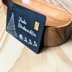 Weihnachtskarte: 3D-gedruckte Visitenkarte mit 1g Goldbarren – personalisierbares Geschenk zu Weihnachten