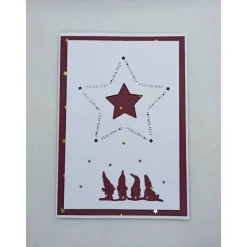 Weihnachtskarte,  DIN A6, Stern-Ausstanzung, Bordeaux, Wichtel