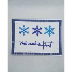Weihnachtskarte,  DIN A6,  Weihnachtspost, blau, Schneeflocken