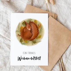 Weihnachtskarte Eichhörnchen A6 weihnachtliche Grußkarte Eichhörnchen im Winterschlaf - Postkarte Kinder - Weihnachten W