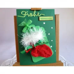 Weihnachtskarte, Geldgeschenk, Geldgeschenkkarte, Söckchenkarte in tannengrün/rot