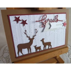 Weihnachtskarte, Glückwunschkarte mit geprägtem Hintergrund und Rehen