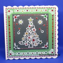 Weihnachtskarte grün weiß rot mit Sticker Weihnachtsbaum, ca. 15 x 15 cm – Handgemacht & einzigartig