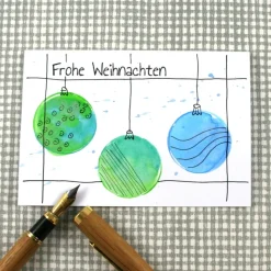 Weihnachtskarte handgezeichnet **Kugeln1** von ZWEIFARBIG Einzelstück XMAS