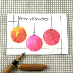Weihnachtskarte handgezeichnet **Kugeln2** von ZWEIFARBIG Einzelstück Weihnachtsgruß