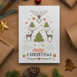 Weihnachtskarte Hirsch Folklore Muster mit Umschlag aus Kraftpapier | DinA6 | umweltfreundlich | Landhaus Stil