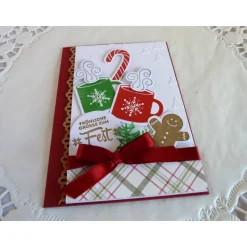 Weihnachtskarte in weinrot/weiß/kariert