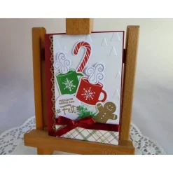 Weihnachtskarte in weinrot/weiß/kariert