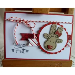 Weihnachtskarte, Klappkarte in weiß/rot mit Elchkopf