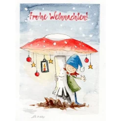 Weihnachtskarte "kleiner Wichtel", Faltkarte für Kinder zu Weihnachten, niedliche Klappkarte, Original Illustrat