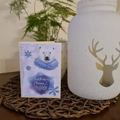 Weihnachtskarte mit Eisbär - Schneeflocken
