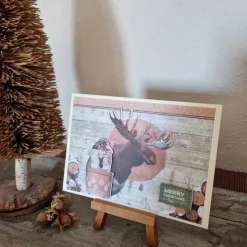 Weihnachtskarte mit Elch - Geschenk - Merry Christmas - Holz