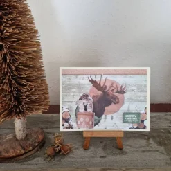 Weihnachtskarte mit Elch - Geschenk - Merry Christmas - Holz