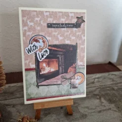 Weihnachtskarte mit Kamin - Geschenk - With Love