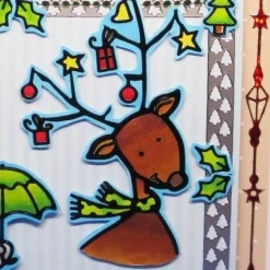 Weihnachtskarte mit kleinen Elefanten und Reh – 3D Sticker Karte im hyggeligen Design, 15x15 cm