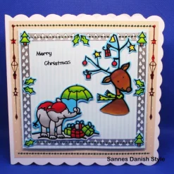 Weihnachtskarte mit kleinen Elefanten und Reh – 3D Sticker Karte im hyggeligen Design, 15x15 cm
