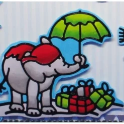 Weihnachtskarte mit kleinen Elefanten und Reh – 3D Sticker Karte im hyggeligen Design, 15x15 cm
