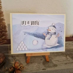 Weihnachtskarte mit Schneemann - Schneebälle - Let it Snow