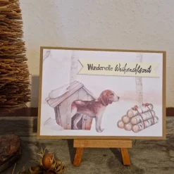 Weihnachtskarte mit süßem Hund - Holz - Wundervolle Weihnachtszeit