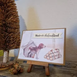 Weihnachtskarte mit süßem Hund - Holz - Wundervolle Weihnachtszeit