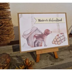 Weihnachtskarte mit süßem Hund - Holz - Wundervolle Weihnachtszeit