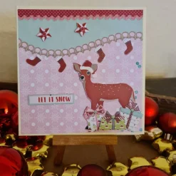 Weihnachtskarte mit süßem Reh - Sterne - Geschenke