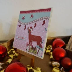 Weihnachtskarte mit süßem Reh - Sterne - Geschenke