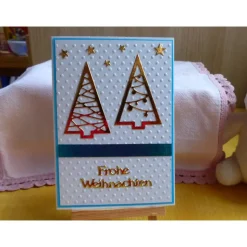 Weihnachtskarte mit Tannen in gold, handgefertigt