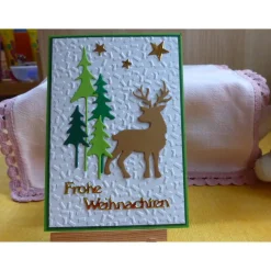 Weihnachtskarte mit Tannen in gold, handgefertigt