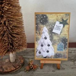 Weihnachtskarte mit Weihnachtsbaum - Sterne - Geschenk