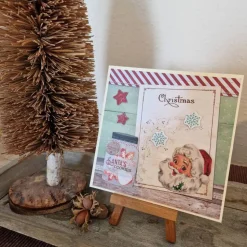 Weihnachtskarte mit Weihnachtsmann - Sterne - Süßigkeitenglas