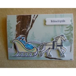 Weihnachtskarte  Schlittenfahrt Winterlandschaft  Weihnachtspost Weihnachten Weihnachtsgrüsse Weihnachten