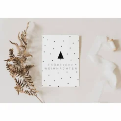 Weihnachtskarte schwarz weiß A6 - weihnachtliche Grußkarte - Tannenbaum Weihnachtskarte Punkte - Postkarte minimalistisc