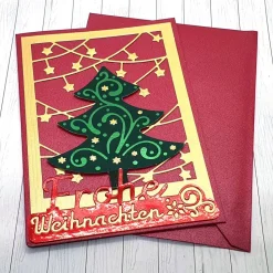 Weihnachtskarte Weihnachtsbaum – festliche Karte mit goldenen Sternen & Tannenbaum