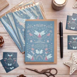 Weihnachtskarte 'Winterelfen' hellblau mit Umschlag aus Kraftpapier und Siegel | DinA6 | umweltfreundlich