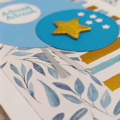 Weihnachtskarten mit goldfarbenen Holzstern • Blau & Winterdesign