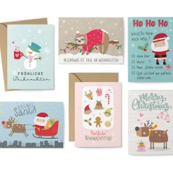 Weihnachtskarten Set Barn - 8 Postkarten, 4 Klappkarten mit Umschlag