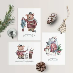 Weihnachtskarten Set *Cozy Christmas* / Aquarell Geschenkkarten für Weihnachten mit Tiermotiven