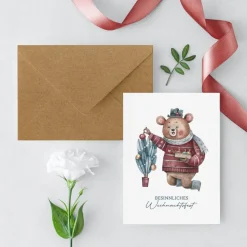Weihnachtskarten Set *Cozy Christmas* / Aquarell Geschenkkarten für Weihnachten mit Tiermotiven
