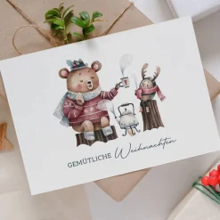Weihnachtskarten Set *Cozy Christmas* / Aquarell Geschenkkarten für Weihnachten mit Tiermotiven