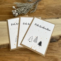 Weihnachtskarten Set mit 3 original Weihnachtlichen Karten im schlichten Design. Faltkarten mit Kuvert aus Kraftpapier.
