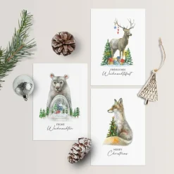 Weihnachtskarten Set *Waldtiere* / Aquarell Geschenkkarten für Weihnachten mit Tiermotiven
