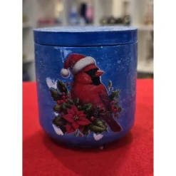 Weihnachtskerze - Duftkerze in Schale - Rotkardinal - Handverziert - Winterduft